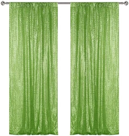 Apple Green Sequin Backdrop Curtain 2 Panels 2FTx8FT Glitter Apple Green Background Drapes Sparkle Photography