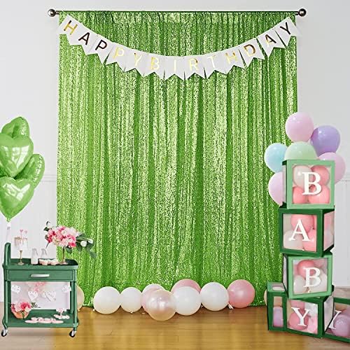 Apple Green Sequin Backdrop Curtain 2 Panels 2FTx8FT Glitter Apple Green Background Drapes Sparkle Photography, alternate