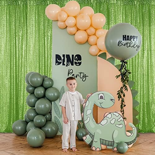 Apple Green Sequin Backdrop Curtain 2 Panels 2FTx8FT Glitter Apple Green Background Drapes Sparkle Photography, alternate