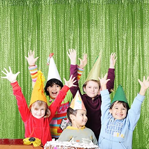 Apple Green Sequin Backdrop Curtain 2 Panels 2FTx8FT Glitter Apple Green Background Drapes Sparkle Photography, alternate