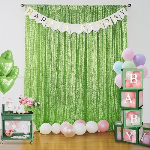 Apple Green Sequin Backdrop Curtain 4FTx8FT Glitter Apple Green Background Drapes Sparkle Photography Backdrop, alternate