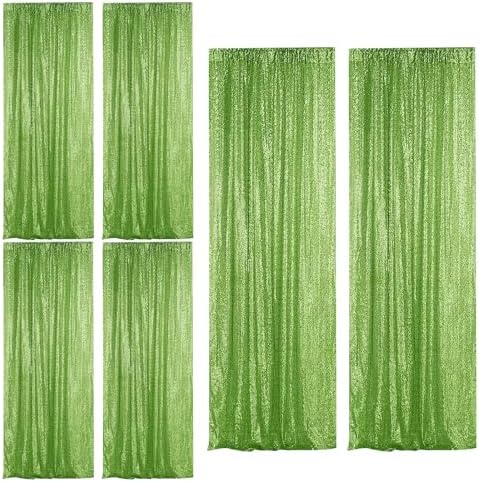 Apple Green Sequin Backdrop Curtain 6 Panels 2FTx8FT Glitter Apple Green Background Drapes Sparkle Photography