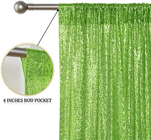 Apple Green Sequin Backdrop Curtain 6 Panels 2FTx8FT Glitter Apple Green Background Drapes Sparkle Photography, alternate