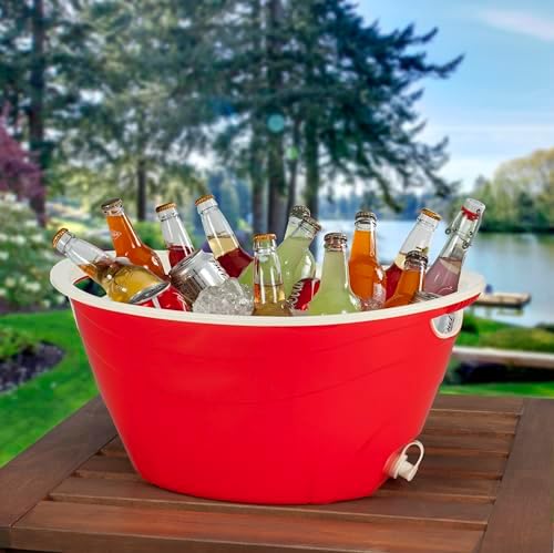 Aqua Double Walled Party Tub With Drain Plug 4.375 Gl, Red in Red, alternate view 2
