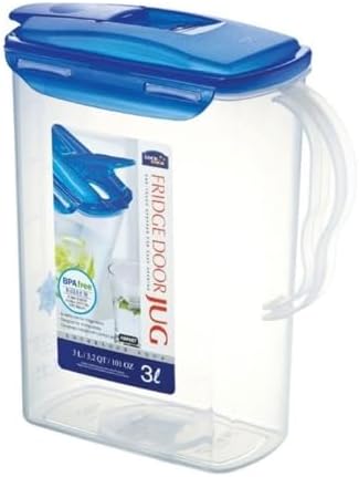Aqua Fridge Door Water Jug with Handle BPA Free Plastic Pitcher with Flip Top Lid Perfect for Making Teas and