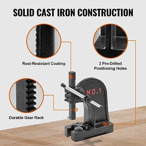 Arbor Press, 1 Ton Manual Arbor Press, 5.9" Maximum Height, Cast Iron Heavy-Duty Manual Desktop Arbor Press, alternate view 6