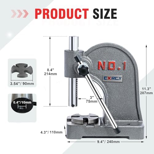 Arbor Press 1 Ton Round Ram, Cast Iron Heavy duty Upgraded Manual Arbor Press 1 Ton, 5.5" Maximum Height, alternate view 3