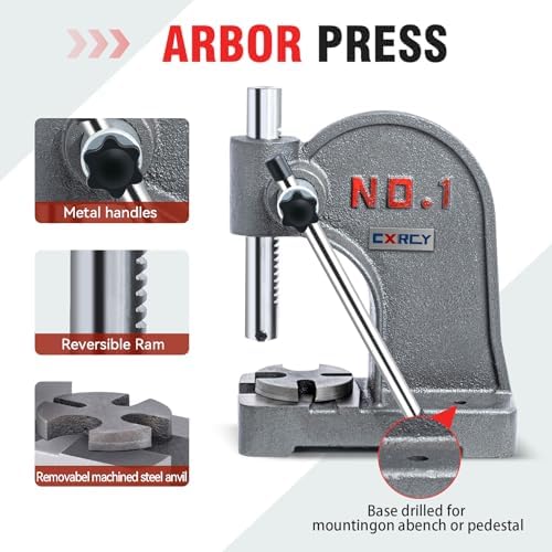 Arbor Press 1 Ton Round Ram, Cast Iron Heavy duty Upgraded Manual Arbor Press 1 Ton, 5.5" Maximum Height, alternate view 6
