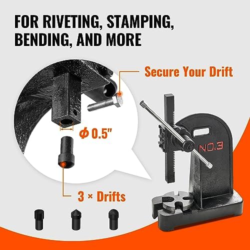 Arbor Press, 3 Ton Manual Arbor Press, 12.2" Maximum Height, Cast Iron Heavy-Duty Manual Desktop Arbor Press, alternate view