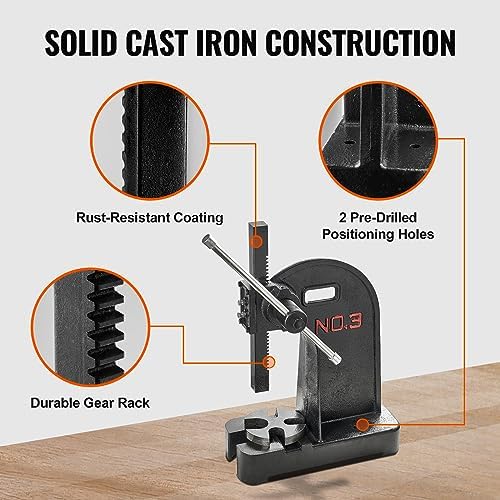 Arbor Press, 3 Ton Manual Arbor Press, 12.2" Maximum Height, Cast Iron Heavy-Duty Manual Desktop Arbor Press, alternate view