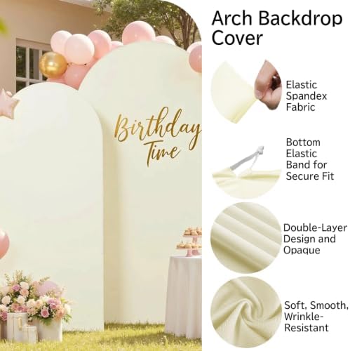 Arch Backdrop Cover - 7.2ft/6ft Double-Sided Stretch Spandex Beige Arch Cover for Wedding Birthday Party, alternate view 3