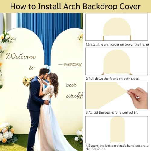 Arch Backdrop Cover - 7.2ft/6ft Double-Sided Stretch Spandex Beige Arch Cover for Wedding Birthday Party, alternate view 4