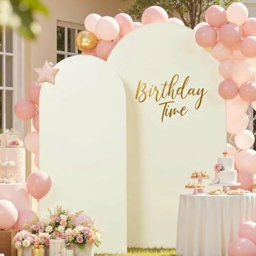 Arch Backdrop Cover - 7.2ft/6ft Double-Sided Stretch Spandex Beige Arch Cover for Wedding Birthday Party, alternate view 6