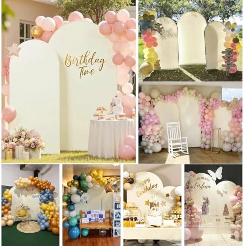 Arch Backdrop Cover - 7.2ft/6ft Double-Sided Stretch Spandex Beige Arch Cover for Wedding Birthday Party, alternate view 7