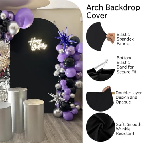 Arch Backdrop Cover - 7.2ft/6ft Double-Sided Stretch Spandex Black Arch Cover for Wedding Birthday Party, alternate view 3