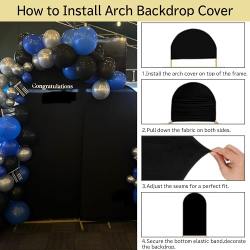 Arch Backdrop Cover - 7.2ft/6ft Double-Sided Stretch Spandex Black Arch Cover for Wedding Birthday Party, alternate view 4