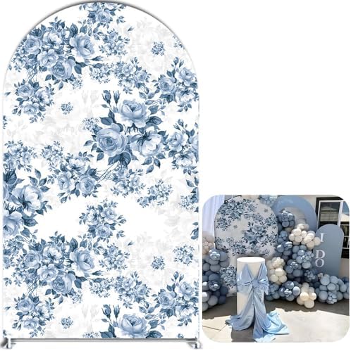 Arch Backdrop Cover Baby in Bloom Baby Shower Elastic Spandex Fabric Blue Pink Flower Floral Bows Girl Birthday