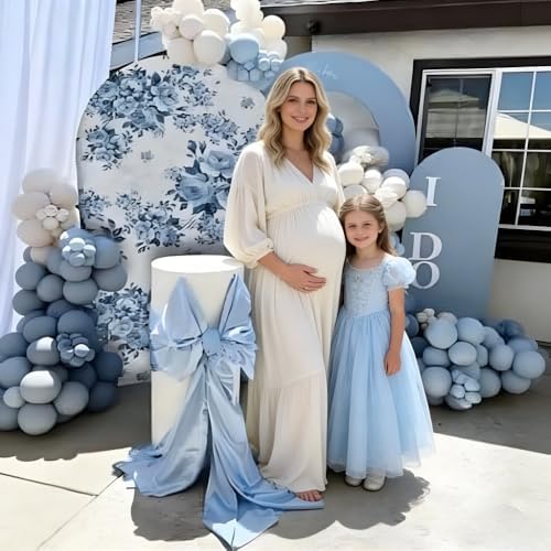 Arch Backdrop Cover Baby in Bloom Baby Shower Elastic Spandex Fabric Blue Pink Flower Floral Bows Girl Birthday, alternate