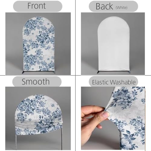Arch Backdrop Cover Baby in Bloom Baby Shower Elastic Spandex Fabric Blue Pink Flower Floral Bows Girl Birthday, alternate