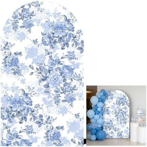Arch Backdrop Cover Baby in Bloom Baby Shower Elastic Spandex Fabric Blue Pink Flower Floral Bows Girl Birthday