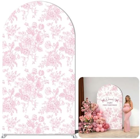 Arch Backdrop Cover Baby in Bloom Baby Shower Elastic Spandex Fabric Blue Pink Flower Floral Bows Girl Birthday