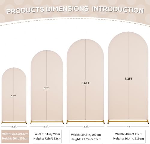 Arch Backdrop Cover Beige Spandex Fitted 5FT Wedding Arch Covers in 2.2ftx5ft in Beige, alternate view 5