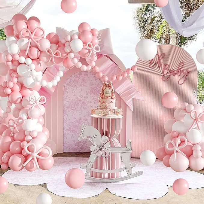 Arch Backdrop Cover Pink Floral Bows Birthday Party 2-Sided Arch Stand Spandex Fabric Covers Girls Baby Shower, alternate