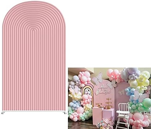 Arch Backdrop Cover Pink Ripples Arched Stretchy Fabric Stand Covers for Birthday Parties Banquet Baby Shower