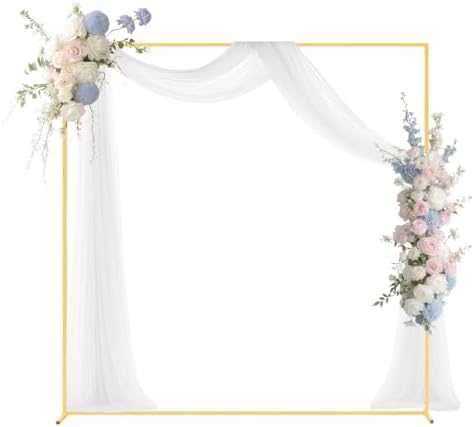 Arch Backdrop Stand, 6.6 x 6.6 ft, Stable Structure, Easy Assembly, Square Gold Metal Arch Backdrop Stand for