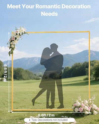 Arch Backdrop Stand, 6.6 x 6.6 ft, Stable Structure, Easy Assembly, Square Gold Metal Arch Backdrop Stand for, alternate view