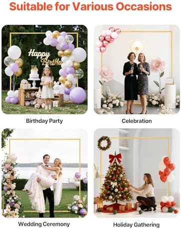 Arch Backdrop Stand, 6.6 x 6.6 ft, Stable Structure, Easy Assembly, Square Gold Metal Arch Backdrop Stand for, alternate view