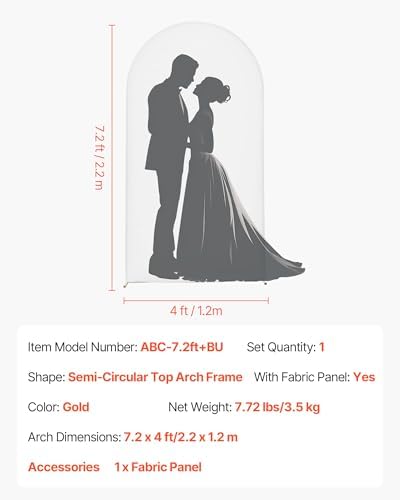 Arch Backdrop Stand, 7.2 x 4 ft, Stable Structure, Easy Assembly, 1 Set Gold Metal Arch Backdrop Stand with, alternate view 7