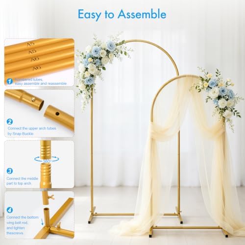 Arch Backdrop Stand 7.2FT/6FT Set, Metal Arch Stand Gold, alternate view 3