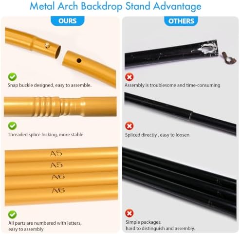 Arch Backdrop Stand 7.2FT/6FT Set, Metal Arch Stand Gold, alternate view 5