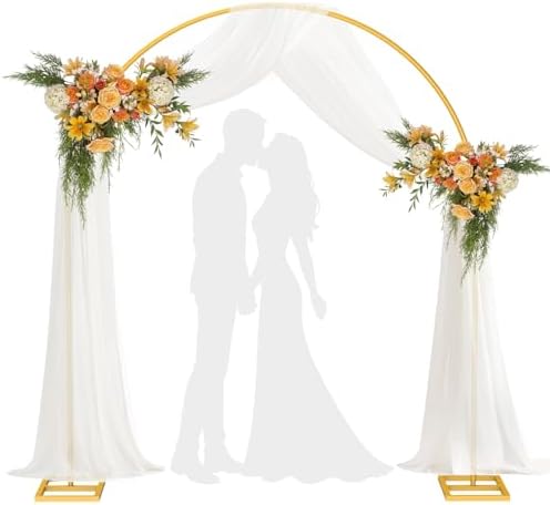 Arch Backdrop Stand,7ft x 8ft Heavy Duty Backdrop Stand with 28" x19FT Wedding Arch Draping Fabric with White