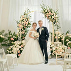 Arch Backdrop Stand,7ft x 8ft Heavy Duty Backdrop Stand with 28" x19FT Wedding Arch Draping Fabric with White, alternate view
