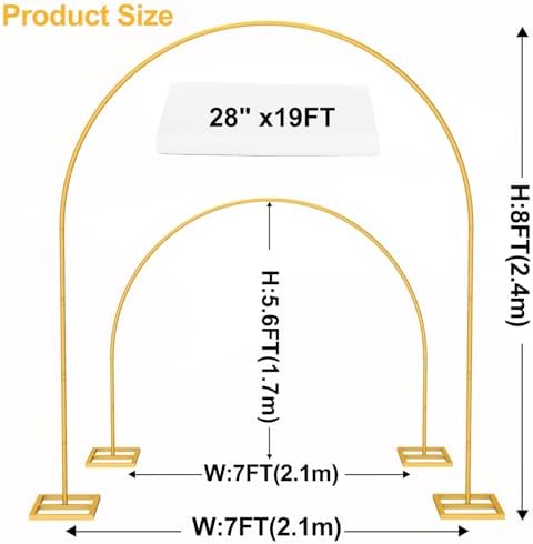 Arch Backdrop Stand,7ft x 8ft Heavy Duty Backdrop Stand with 28" x19FT Wedding Arch Draping Fabric with White, alternate view