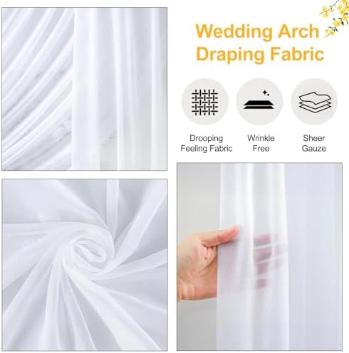 Arch Backdrop Stand,7ft x 8ft Heavy Duty Backdrop Stand with 28" x19FT Wedding Arch Draping Fabric with White, alternate view