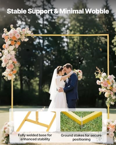 Arch Backdrop Stand, 8 x 8 ft, Stable Structure, Easy Assembly, Square Gold Metal Arch Backdrop Stand for, alternate view 4