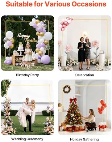Arch Backdrop Stand, 8 x 8 ft, Stable Structure, Easy Assembly, Square Gold Metal Arch Backdrop Stand for, alternate view 6