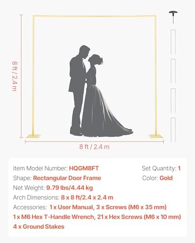 Arch Backdrop Stand, 8 x 8 ft, Stable Structure, Easy Assembly, Square Gold Metal Arch Backdrop Stand for, alternate view 7
