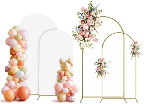 Arch Backdrop Stand and Cover Set, 2 Metal Balloon Arch Backdrop 7.2ft 6ft, Gold Arched Stand Frame for Wedding