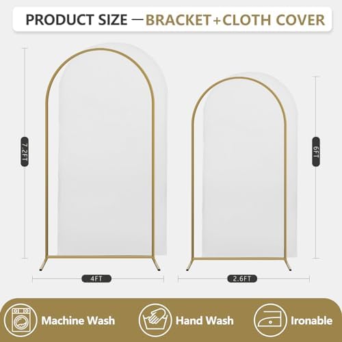 Arch Backdrop Stand and Cover Set, 2 Metal Balloon Arch Backdrop 7.2ft 6ft, Gold Arched Stand Frame for Wedding, alternate