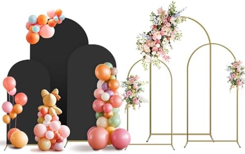 Arch Backdrop Stand and Cover Set, 3 Metal Balloon Arch Backdrop 4ft 5ft 6ft, Gold Arched Stand Frame for