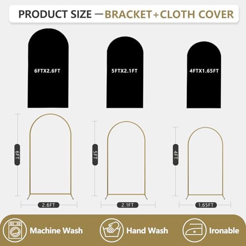 Arch Backdrop Stand and Cover Set, 3 Metal Balloon Arch Backdrop 4ft 5ft 6ft, Gold Arched Stand Frame for, alternate view 3