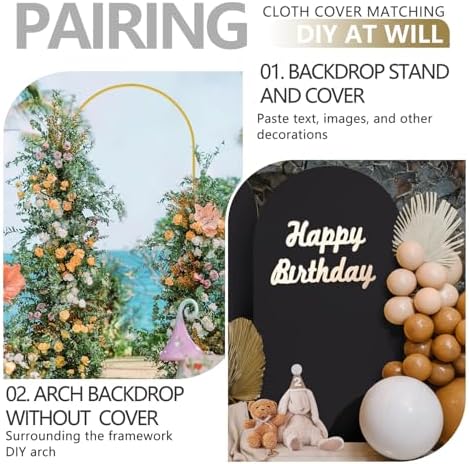 Arch Backdrop Stand and Cover Set, 3 Metal Balloon Arch Backdrop 4ft 5ft 6ft, Gold Arched Stand Frame for, alternate view 6