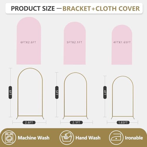 Arch Backdrop Stand and Cover Set, 3 Metal Balloon Arch Backdrop 4ft 5ft 6ft, Gold Arched Stand Frame for, alternate view 3