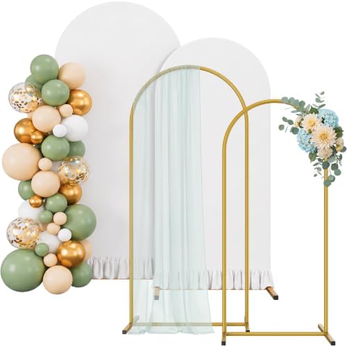 Arch Backdrop Stand and Cover Set (6FT/5FT), Gold Wedding Arch Frame
