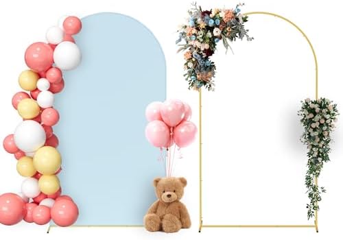 Arch Backdrop Stand and Cover Set, 7.2FT Metal Photo Balloon Arch Backdrop Stand for Wedding Birthday Party Baby