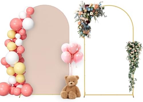 Arch Backdrop Stand and Cover Set, 7.2FT Metal Photo Balloon Arch Backdrop Stand for Wedding Birthday Party Baby